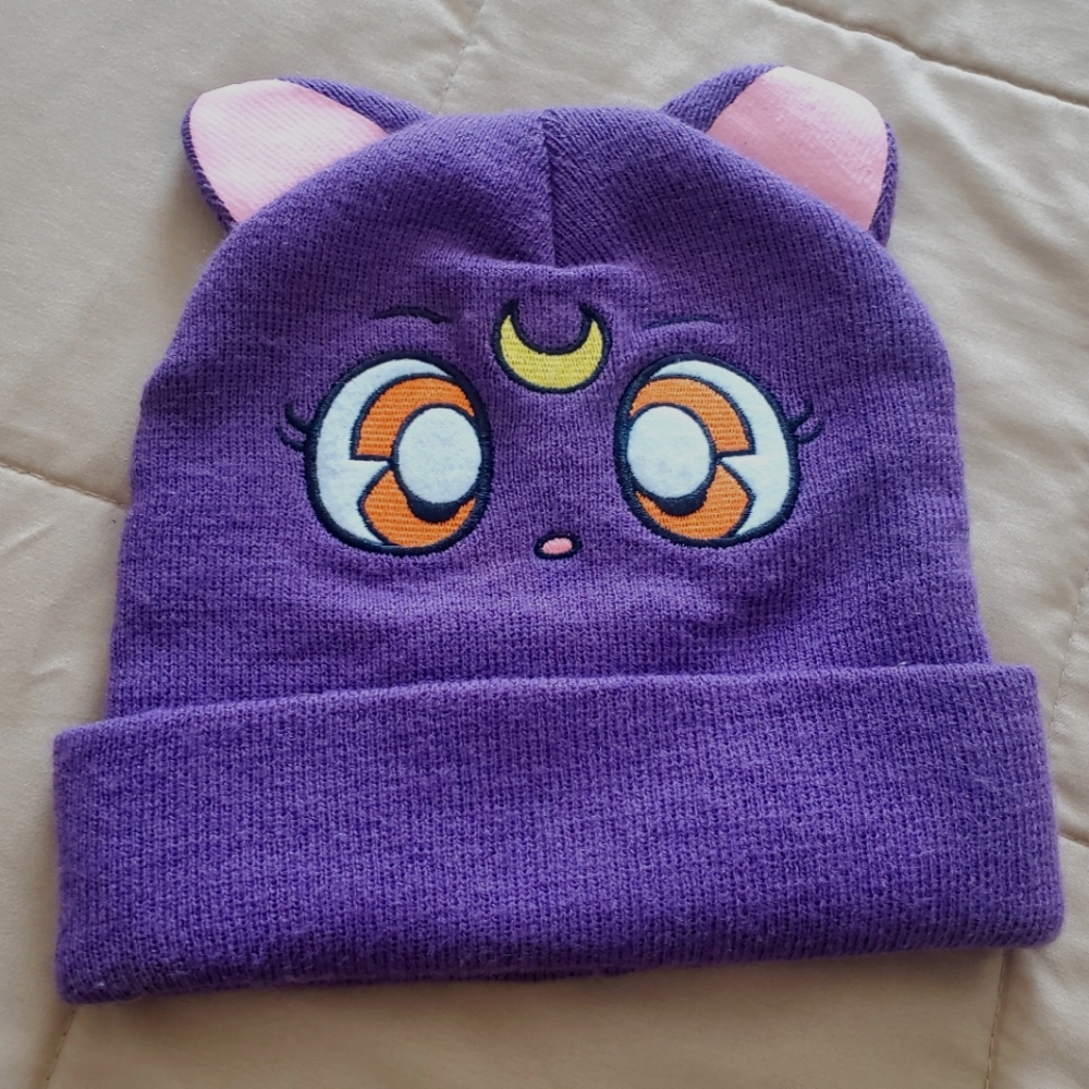 Sailor Moon Luna Cat Knit Beanie Hat Cap Hot Topic Purple